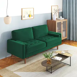 176CM Velvet Love Seat Green Couch with 2 Pillows