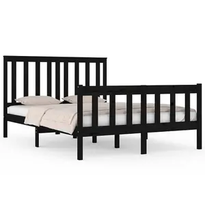 Berkfield Bed Frame Black Solid Wood Pine 140x190 cm