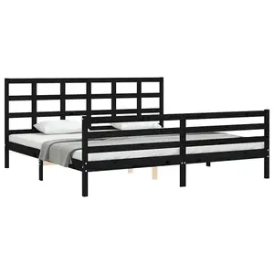 Berkfield Bed Frame with Headboard Black 200x200 cm Solid Wood