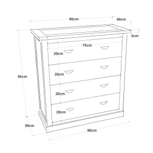 Lucca 4 Drawer Chest of Drawers Brass Cup Handle