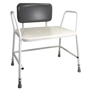 Bariatric Tubular Steel Shower Stool - Height Adjustable - Back Support - 254kg