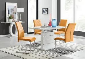 Renato 120cm High Gloss Extending Dining Table and 4 Mustard Lorenzo Chairs