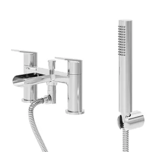 GoodHome Ajeeta Gloss Chrome effect Deck-mounted Bath mixer tap with shower kit