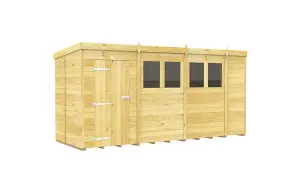 14 x 5 Feet Pent Shed - Single Door With Windows - Wood - L147 x W417 x H201 cm