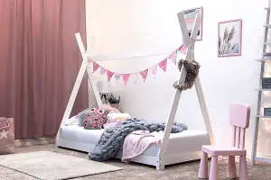 Kids White Wooden Teepee Tent Bed Frame - Single 3ft