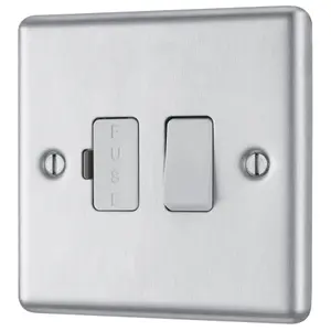 GoodHome Brushed Steel 13A 2 way Raised rounded profile Screwed Switched Fused connection unit