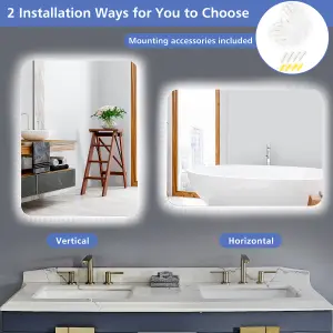 Costway Shatterproof Wall Mounted Mirror Bathroom Mirror with LED Lights