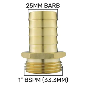 Solid brass pipe hosetails to male bsp thread for pumps,filters water features and fountains 25mm barb-1" bsp thread(33.3mm)