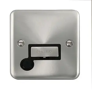 Curved Satin / Brushed Chrome 13A Fused Ingot Connection Unit With Flex - Black Trim - SE Home