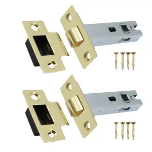 AFIT Mortice Tubular Door Latch Quality Bolt Through Type With Smart Keep 3" - Brass - Pack of 2