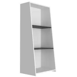 White Dallas low bookcase with 3 shelves, white & carbon grey oak effect