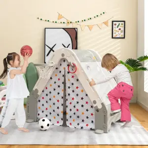 Costway 6 in 1 Children Kids Playhouse w/ Tent Climbing Wall & White Board