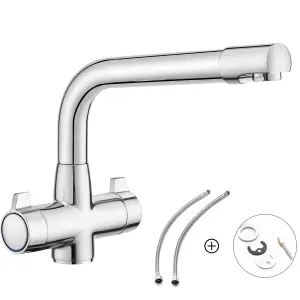 BATHWEST Kitchen Mixer Tap with Swivel Spout Dual Lever Knob Chromed Brass Modern Kitchen Sink Tap