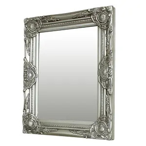 Melody Maison Ornate Silver Wall Mirror with Bevelled Glass 52cm x 42cm