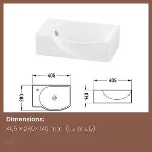 EMKE Ceramic Wash Basin for Small Cloakroom Bathroom, Semi arc Wash Basin Sink, Wall-Mounted Basin, 40.5x28x14cm