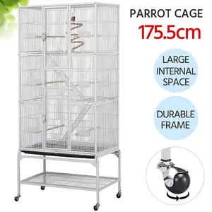 Yaheetech White Rolling Metal Bird Cage with Detachable Stand Large