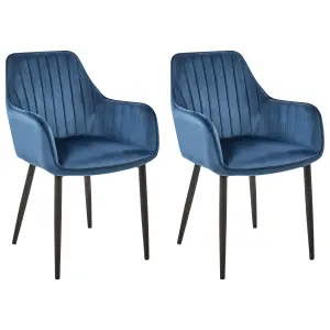 Set of 2 Dining Chairs WELLSTON Velvet Dark Blue