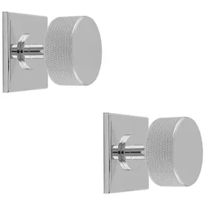 2 PACK - Knurled Radio Cabinet Door Knob & Matching Backplate - Polished Chrome 40 x 40mm