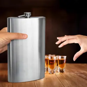 Xl Hip Flask Stainless Steel Whisky 1.7l Whisky Liquor Spirits Vodka Giant Jumbo Gift Set