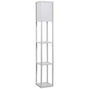 HOMCOM Floor Lamp Reading Lamp with 3-Tier Storage Shelf for Home Office White