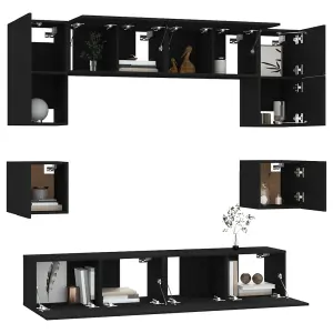 Berkfield 8 Piece TV Cabinet Set Black Engineered Wood