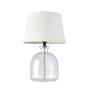 Luminosa Lyra & Cici 1 Light Table Lamp Clear Textured Glass, Ivory Linen Mix Fabric