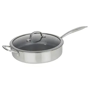 Hextec 28cm Diameter Non Stick Stainless Steel Induction Deep Frying Pan with Lid Kitchen Cookware