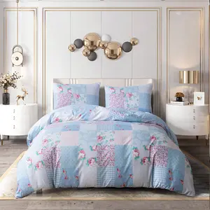 Tailings Duvet Cover Set with Pillowcases Blue/White/Pink / Double - 2 Standard Pillowcases