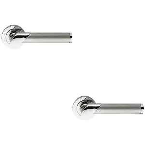 2 PACK - PAIR Designer Multi-Finish Door Handle on Round Rose Polished & Satin Chrome