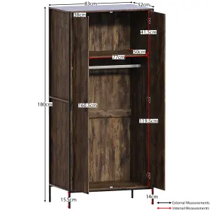 Vida Designs Brooklyn Dark Wood 2 Door Wardrobe (H)1800mm (W)830mm (D)520mm