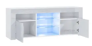 Furneo High Gloss & Matt White Living Room Set TV Stand Display Cabinets Blue LED Lights ClifPuz 09