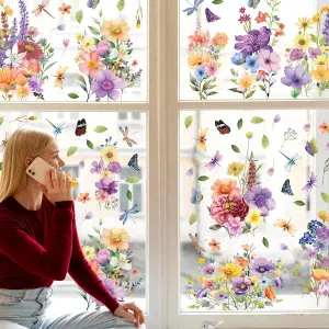 Colourful Flowers with Dragonflies and Butterflies Spring Window Clings