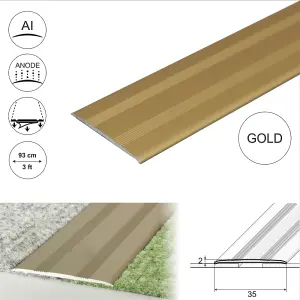 A08 930mm x 35mm 2.3mm 2.3mm Anodised Aluminium Flat Self Adhesive Door Threshold Strip - Gold, 0.93m