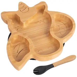 Bamboo Unicorn Baby Weaning Plate & Fork Set - Black