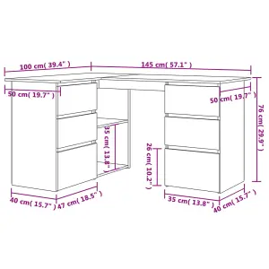 Berkfield Corner Desk Smoked Oak 145x100x76 cm Engineered Wood