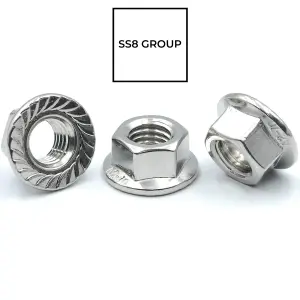 M12 (10 pcs) Hex Flanged Nuts with Serrated Flange A2 Stainless Steel DIN 6923 Flanged Nut