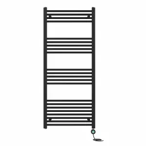 Right Radiators Prefilled Thermostatic WiFi Electric Heated Towel Rail Straight Bathroom Ladder Warmer - Black 1400x600 mm