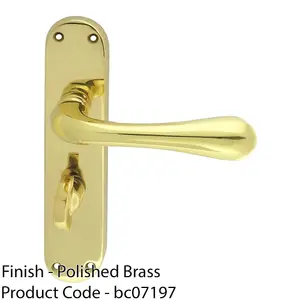 Rounded Flaired Bathroom Latch Door Handle - Polished Brass Lever On Backplate