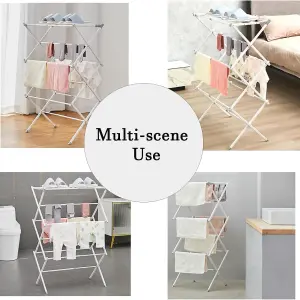 3 Tier Extendable Compact Clothes Airer With 7.5m Washing Line Drying Space Towel Rack - White