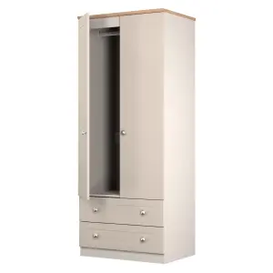 Sussex Ready assembled Traditional Beige & oak 2 Drawer Tall Double Wardrobe (H)1970mm (W)770mm (D)530mm