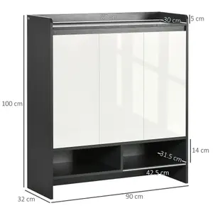 HOMCOM Storage Cabinet with High Gloss White Doors for 19 Pairs of Shoes