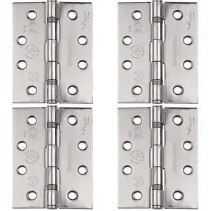 4 PACK - PAIR Grade 13 Heavy Duty Slim Knuckle Hinge - 107 x 77mm Bright Stainless Steel