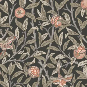 William Morris Gallery Collection Charcoal Bird & Pomegranate Smooth Wallpaper