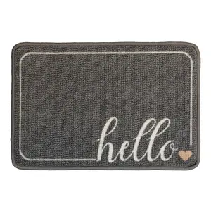 Grey Hello Text Door mat, 60cm x 40cm