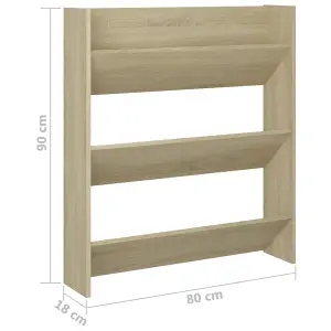 Berkfield Wall Shoe Cabinet Sonoma Oak 80x18x90 cm Engineered Wood