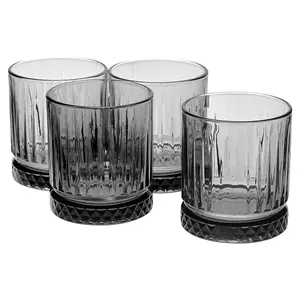 Queensway Home & Dining 355ml 4 Pcs Grey Coloured Tumblers Drinking Whiskey Glass Sets