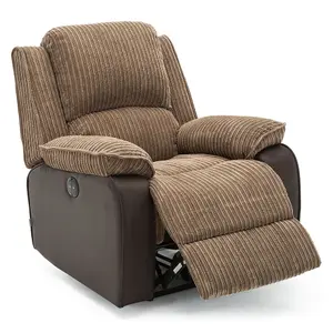 Postana Jumbo Cord Fabric Power Recliner Armchair Electric Sofa Reclining Chair (Brown)