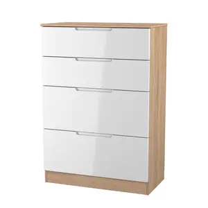 Milan Ready assembled White & oak 4 Drawer Chest (H)1067mm (W)740mm (D)390mm