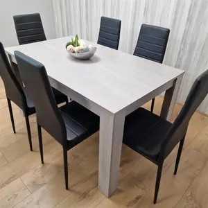 Dining Table and 6 Chairs Grey 6  Black Leather Chairs Wood Dining Set Furniture