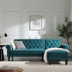 Hanney Chesterfield Chaise Sofa Bed In Teal Velvet, Corner Sofa Bed - Daals - Sofa Beds